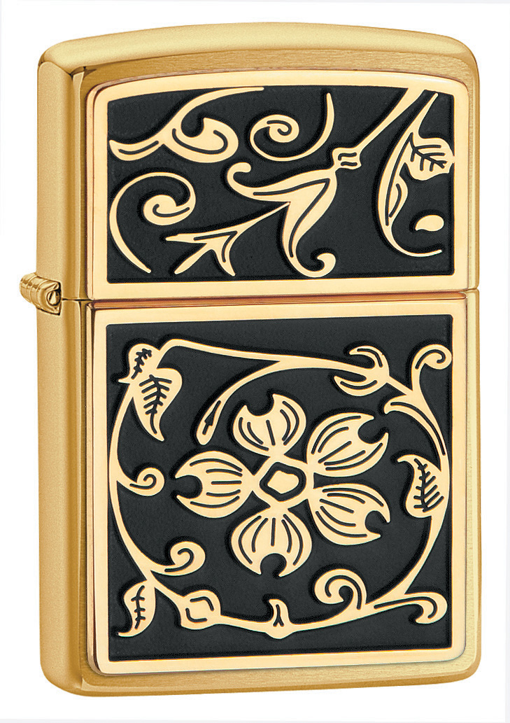 Zippo Gold Floral Flush Emblem Lighter
